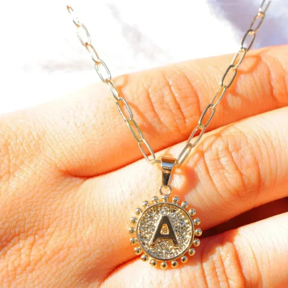 2 LAYER GOLD LETTER INITIAL COIN ROUND/CIRCLE PENDANT DAINTY NECKLACE, ELDM22154 - Picture 13 of 14